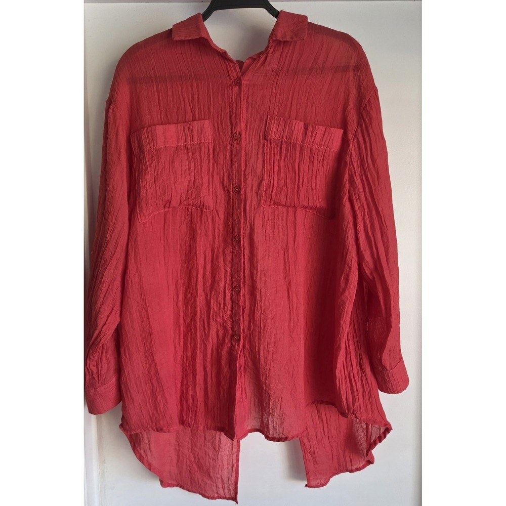 L.I.F.E. Women Button Down Shirt Red Long Sleeve Casual Boho Top Blouse